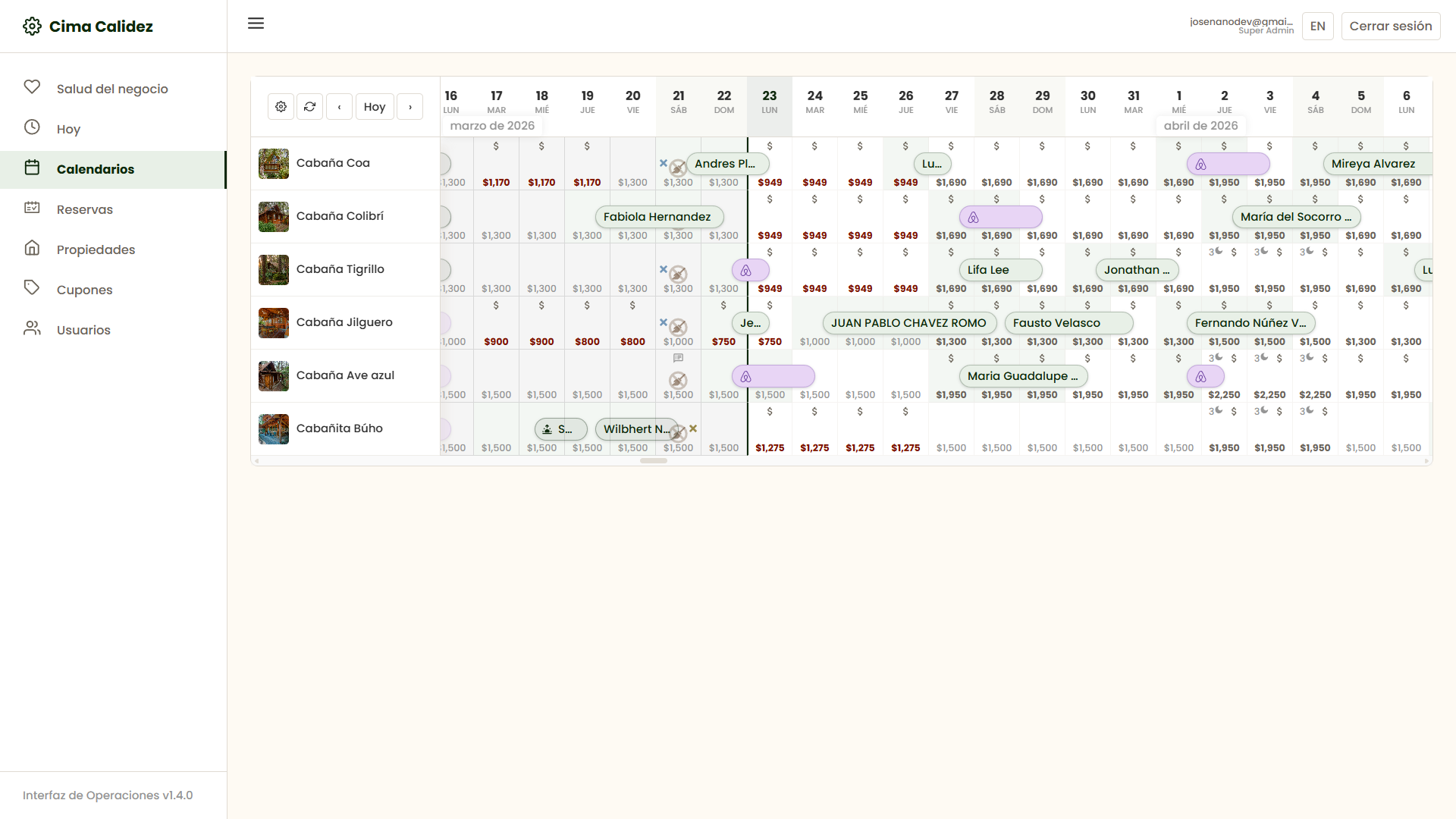 Multi-property availability calendar
