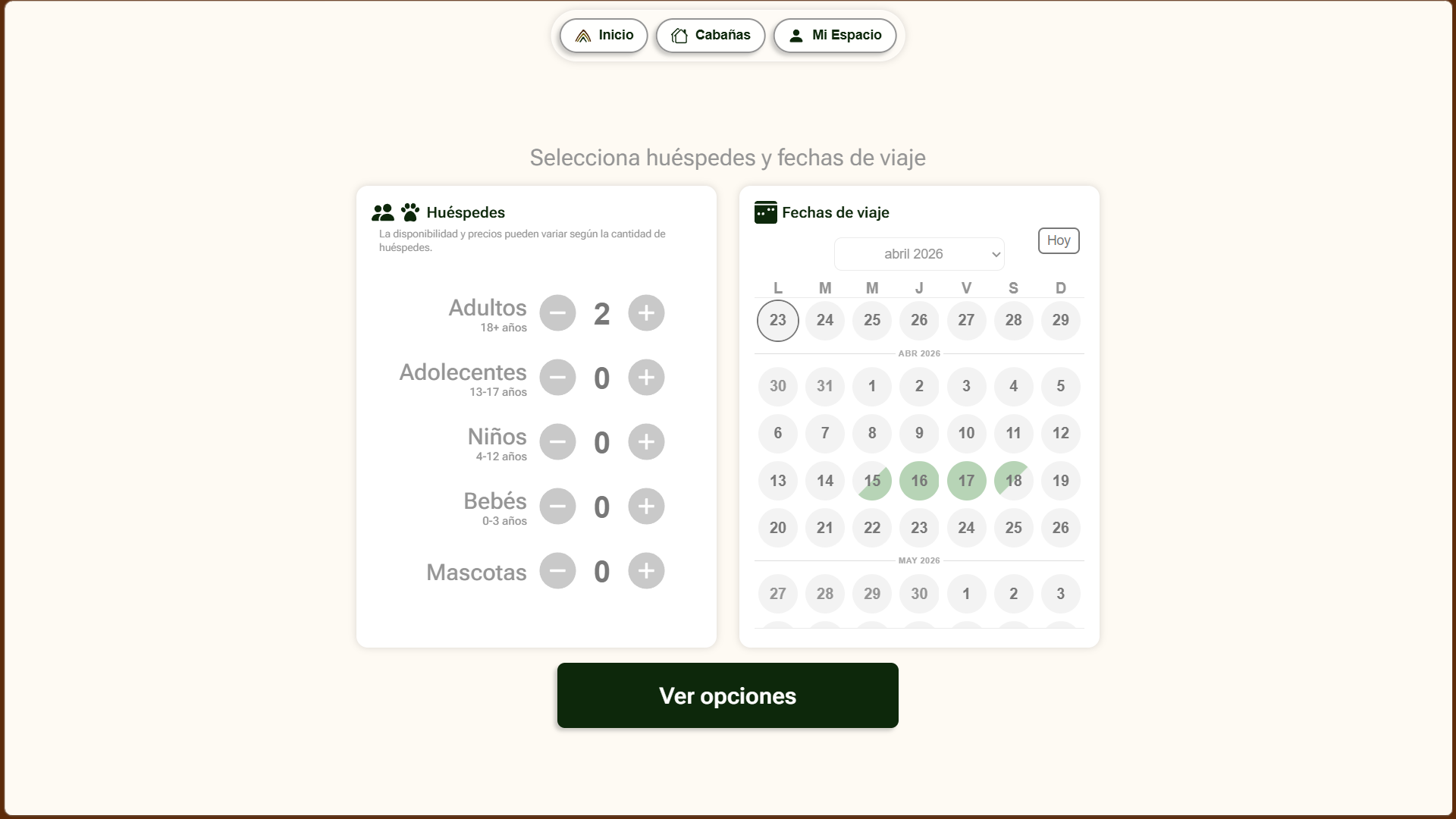 Guest booking date and guest selector